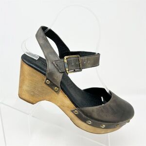 Cordani Brown Leather Slingback Heeled Studded Clogs Size 38 Closed Toe Sandals